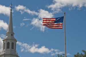 steeple, american flag