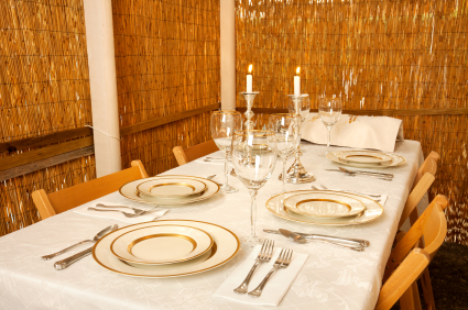 table setting inside Jewish hut or booth