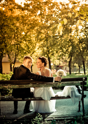 couple on bench in park