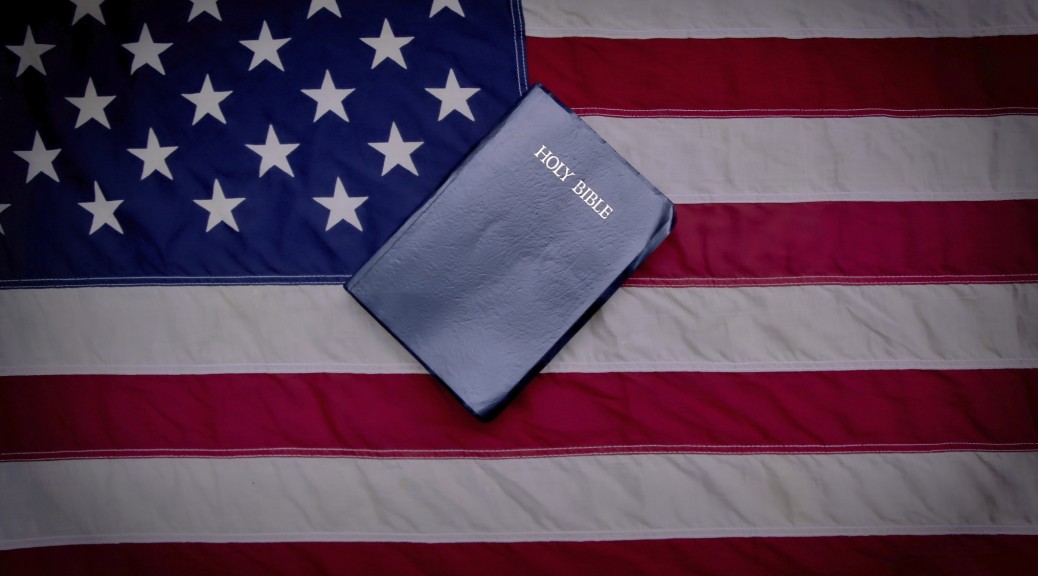 Bible set on top of American flag