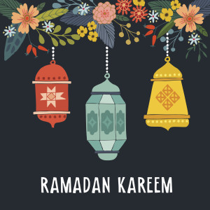 Hand drawn hanging arabic lanterns with flowers, Ramadan vector illustration