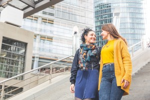 Lesbian couple walking in Berlin