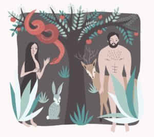 Adam and Eve in the Garden of Eden.