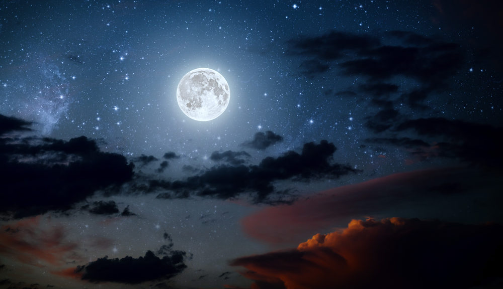 The moon shown in its most famous lunar phase: full moon.