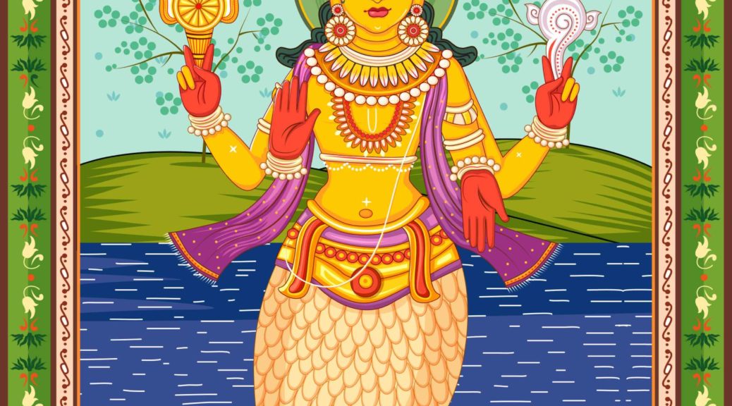 A depiction of Matsya, Vishnu's fish avatar.