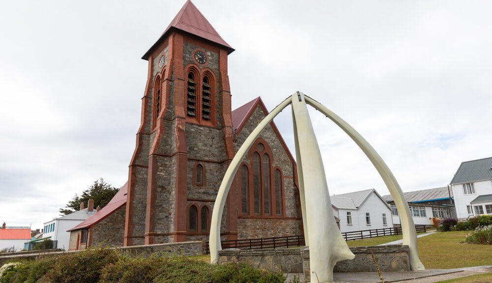 A church signals its adherence to zoolatry to with a whale bone structure.