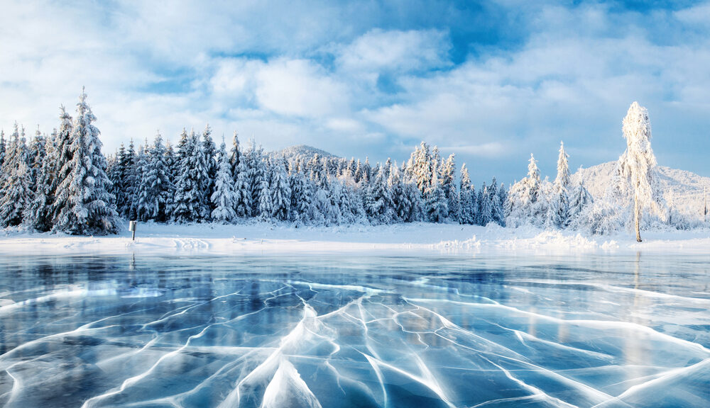 A lake that has frozen over. Maybe the spirits of winter inhabit its interior?