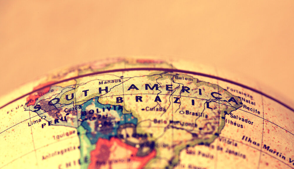 A picture of the globe centered on the home of the legendary creatures of South America.