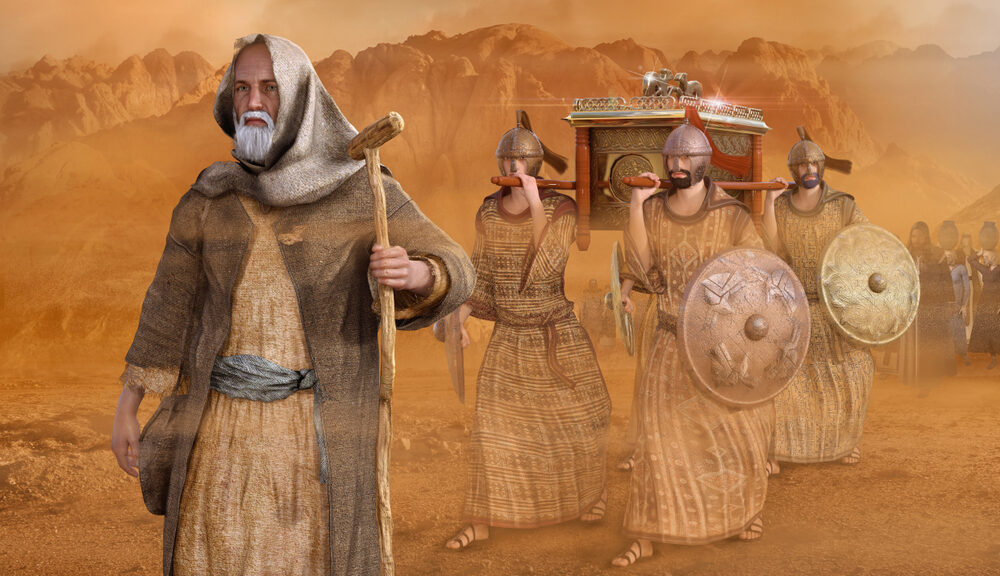 jews walking through the desert with the arc of the covenant